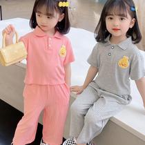 Girls summer short-sleeved suit 2024 new baby girl Korean style casual sports two-piece set small and medium-sized children summer clothes