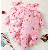 0-2 Years Infant Baby Girl Zipper Bodysuit Santa Claus