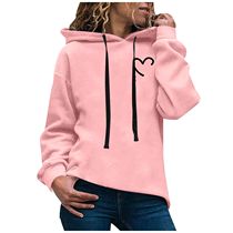 Solid Color Hooded Sweater Heart Printed Long-Sleeved