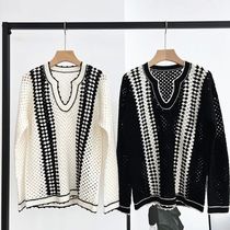 Naizaiga 100 cashmere V-neck long sleeves contrasting