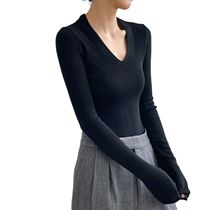 Women Slim Fitted Deep Plunging V Neck Sweater Light Weight