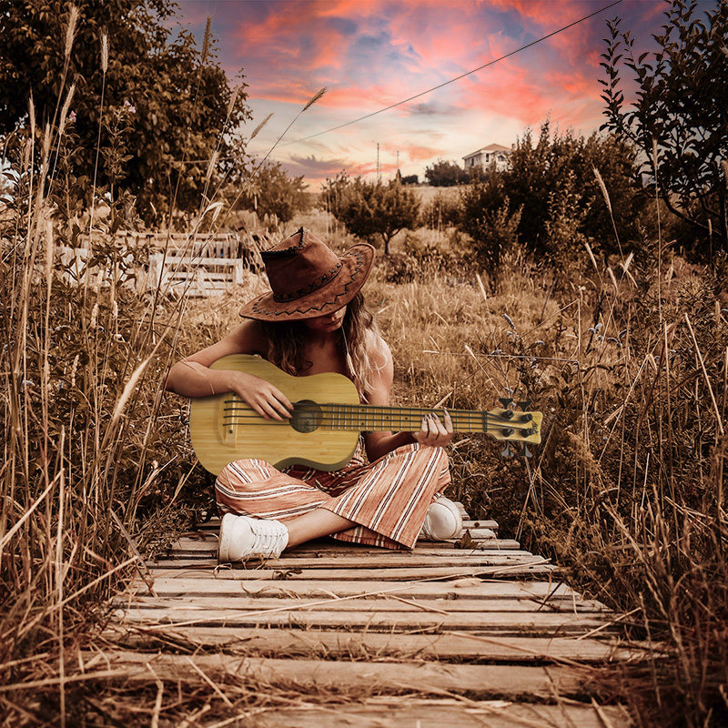 Aklot Bass Ukulele Electric Box EADG Ukulele Bamboo Wood Full Single Board Bass Guitar Performance Level