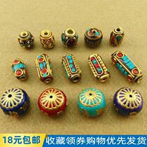 Nepal cylindrical barrel beads handmade jewelry brass inlaid beads beads DIY Buddha beads accessories Buddha beads accessories loose beads
