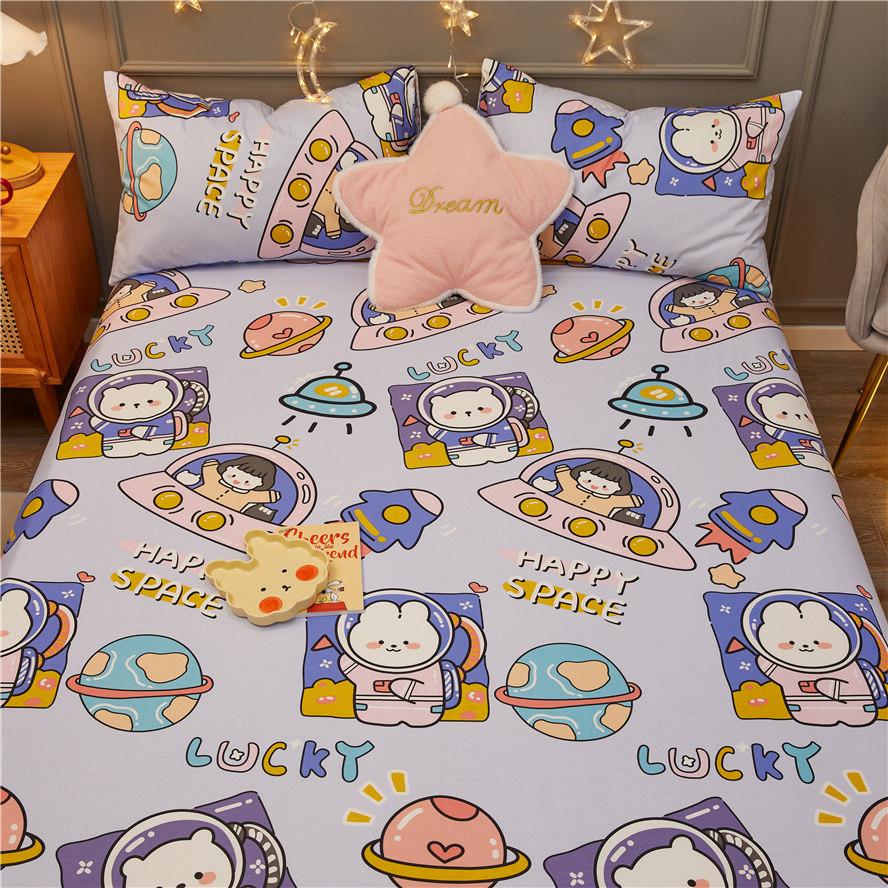Cartoon pure cotton fitted sheet single piece cotton thickened three-piece set children's bedspread 1 5m bed sheet bed cover all-inclusive 1 8m