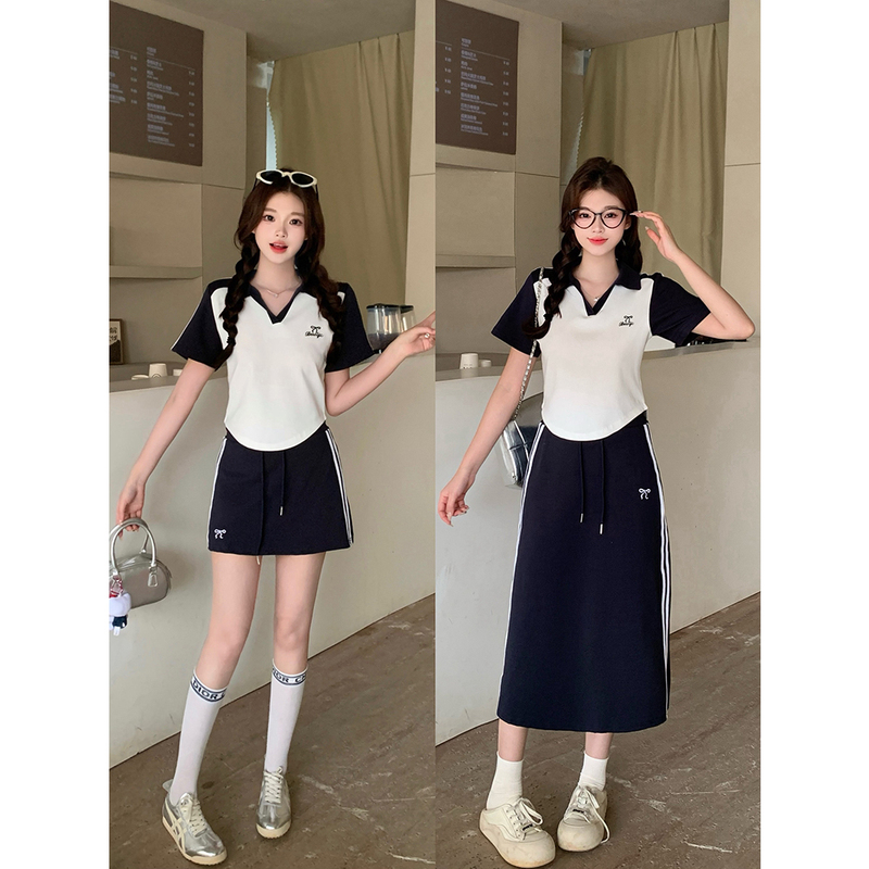 Roufufujia Women's Summer Clothing New Fat mm Plus Size Women's Casual Sports Style Short-Sleeved Skirt Long and Short Suit