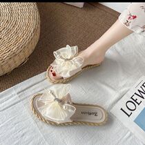 Heavy work slippers female summer shake sound exploits 100 hitch diamond bow tie flat bottom line Slippers Fashion Outwear Fairy Shoes