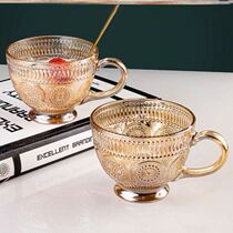 Water glasses Women Summer glass No leakage European-style bas-relief Sunflower tea colour breakfast lid spoon cup high temperature resistant