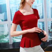 Xixi light luxury custom DY30692 new clavicle square collar cotton body shirt fold waist top