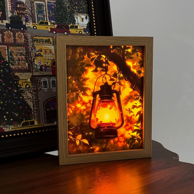 [Flashing Candlelight] Dynamic Light Painting Tabletop Display with Lantern Decoration, Small Night Light, Creative Gift