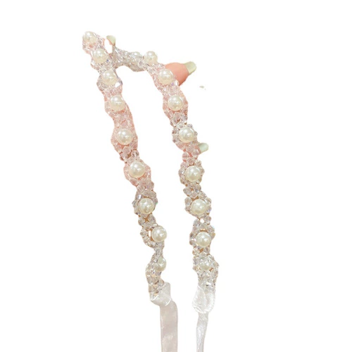 Детская милая повязка на голову со стразами из жемчуга, аксессуар для волос с бантиком, ожерелье, популярно в интернете