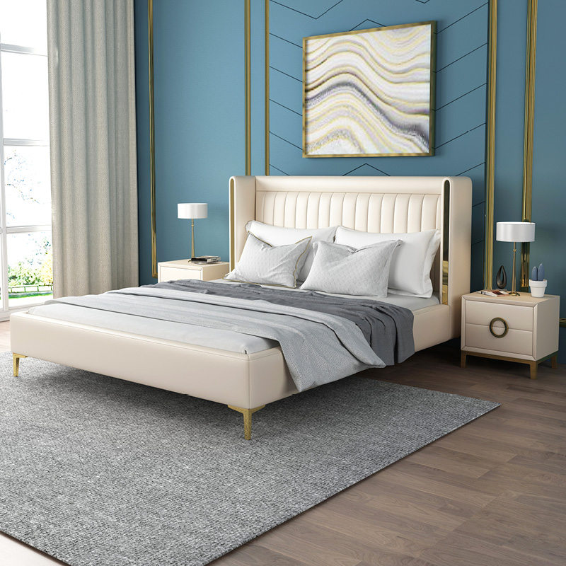 Italian light luxury leather bed master bedroom marriage bed 18 meters soft bed modern minimalist double bed small apartment net red leather bed