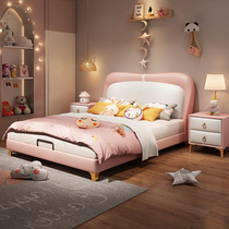 Child Bed Genuine Leather Pink Solid Wood Soft Bunk Bed Princess Room Custom 1 5 m Bedroom Girl Storage Bed Teenagers