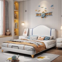 Childrens bed Boy modern minimalist solid wood genuine leather light lavish bed containing teenagers 1 5 m Single beds Princess Room