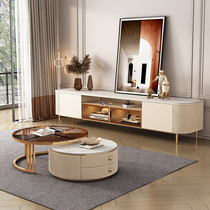 Light and luxurious light rock plate round tea table TV cabinet Composition glass door modern minimalist living-room new high-footed ground cabinet