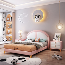 Childrens bed Boy single beds Modern minimalist light extravagant teenagers full solid wood bed childrens room genuine leather bed boy bed