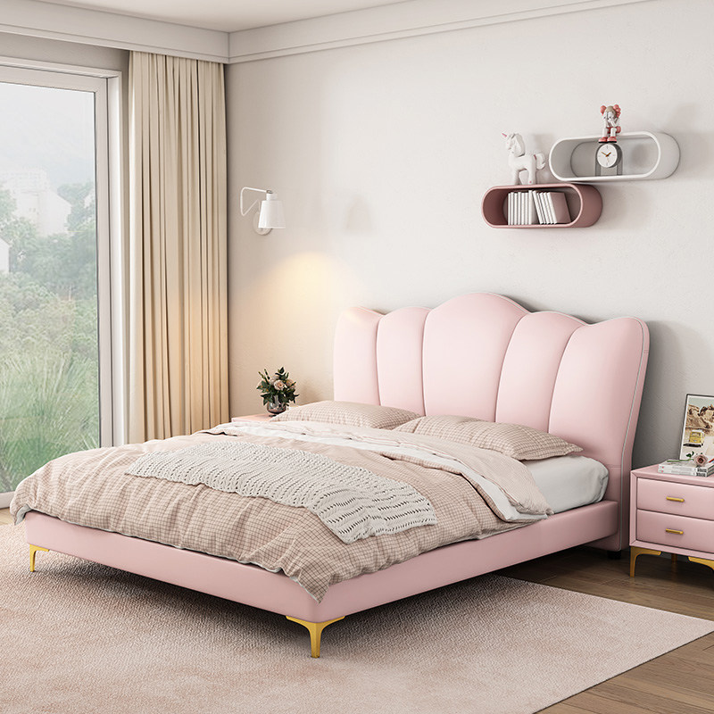Simple and modern princess bed children's bed girl bed girl light luxury leather bed pink dream girl net red single bed