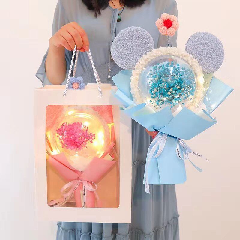 Gypsophila dry flower with lamp stall net red purple small bouquet tote bag luminous gift box packaging full set of gifts