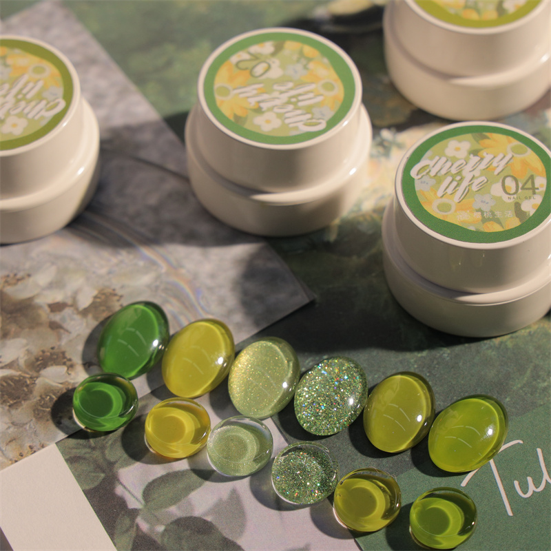 286 (cherry life) manicure limited edition green series 6-color canned gel nail polish set free bean beads