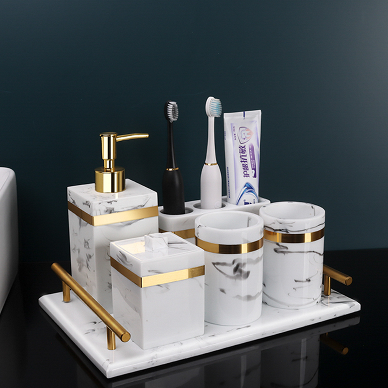 Bathroom five-piece set Nordic wash combination set electric toothbrush holder powder room bathroom mouthwash brushing cup light luxury