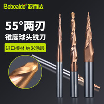 Wave and up to 55 degrees Double Edge Pitch Coated Ball Knife Taper Ball Milling Cutter Metal Lengthened Tungsten Steel Alloy Knife