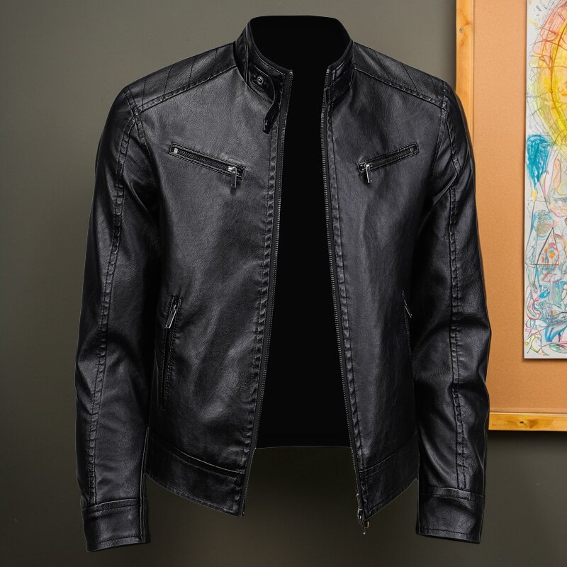 Официальная кожаная куртка Haining leather, мужские весенние и осенние модели, воротник-стойка, хулиганская красивая кожаная куртка для верховой езды на мотоцикле, зимняя мужская куртка, тренд