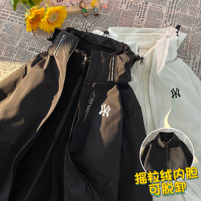 NY official outdoor submachine clothing male and female three-in-one detachable windproof waterproof jacket tide jacket lovers mountaineering suit-Taobao