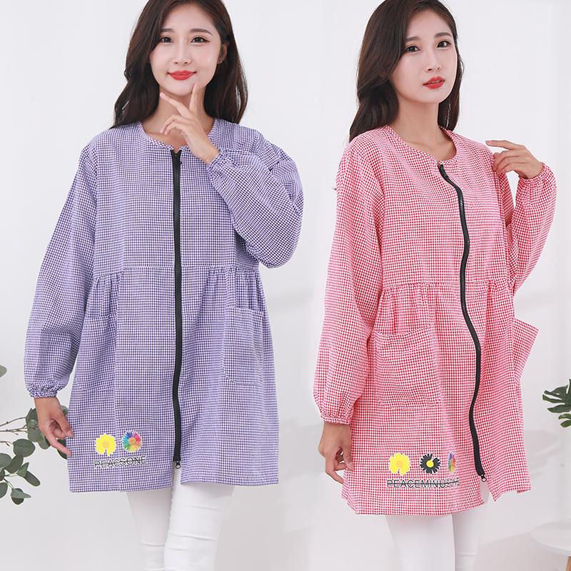 Long sleeve apron 2021 new home Kitchen Ladies Summer Slim breathable Korean version Fashion hood Closework Custom