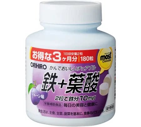 ORIHIRO 欧立喜乐 咀嚼铁+叶酸180片