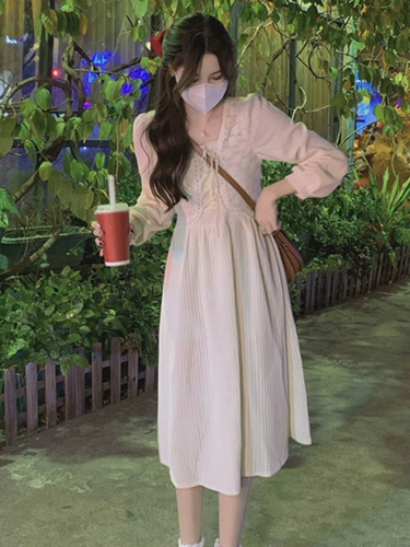 Лонгслив, платье, осенняя длинная юбка, подходит для подростков, французский стиль, премиум класс