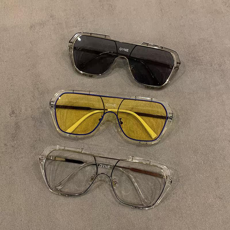 Japan irregular box integrated large frame sunglasses new sunscreen High Street pat sun glasses women round face summer