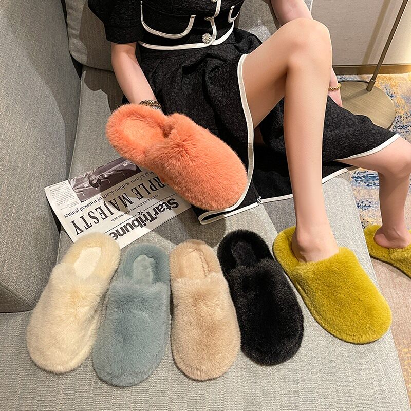 Japanese fur slippers women wearing 2021 new wave shoes autumn and winter warm and soft gross domestic cotton slippers for spring and summer