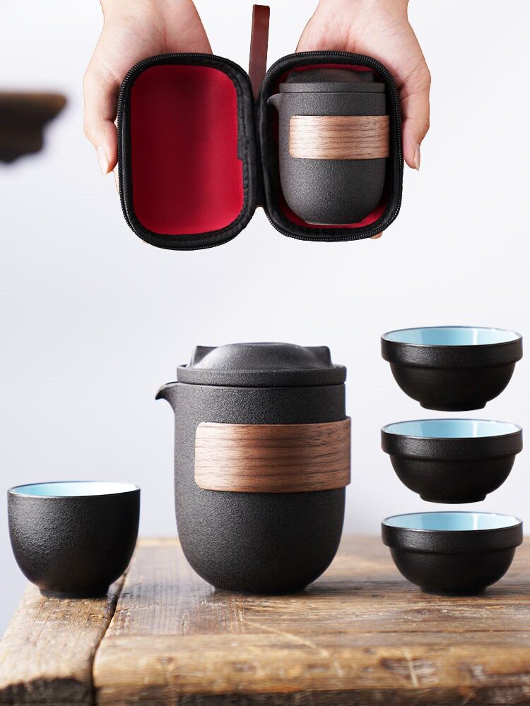 Japan Portable Travel Tea Set Group Single Quick Guest Cup One Pot Two Cups Outdoor Tourist Bag Kungfu Teapot
