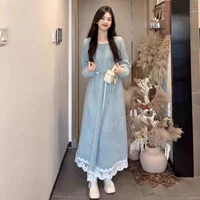 Синий (поставляется с поясом) [Самый популярный стиль этого года/Популярные наряды для ранней осени/Достойный и элегантный/Длинные рукава/Высокая талия/Различные стили/Красивый/Модный и нишевый стиль/Платье-рубашка для девушки Танабата]