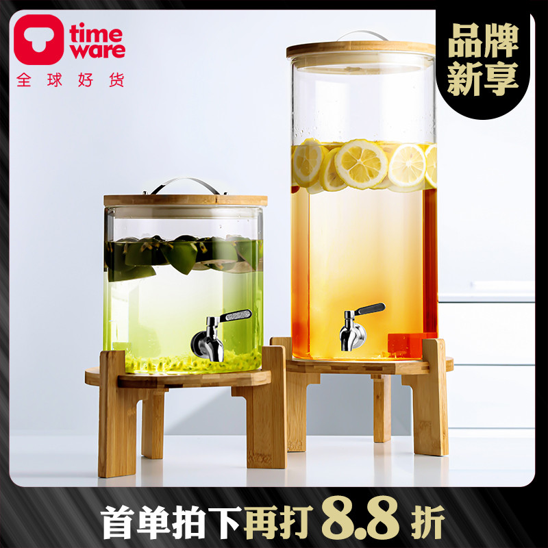 Coke barrel container net celebrity juice barrel high temperature glass cold kettle with faucet glass jar summer drink barrel