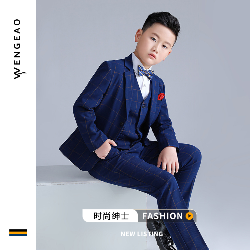 Children's dress suit spring and autumn style British style fat boy suit boy plus fat size suit big boy loose jacket