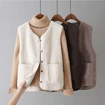 Vest ladies 2022 autumn and winter short Korean style fur one lamb plush all-match waistcoat vest vest shoulder jacket