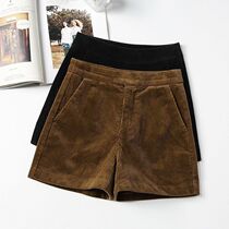 Black corduroy shorts 2022 new autumn and winter high waist thin a-line casual pants for womens autumn wearing boots and pants