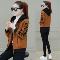 2022 autumn and winter new style splicing mothers loose zipper hooded sweater with fleece and thickened warm womens coat
