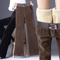 Corduroy pants womens autumn and winter 2022 thickened high waist slim chenille straight trousers plus velvet pendant flared pants