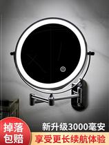 Hotel makeup mirror without punching bathroom bathroom beauty wall-mounted folding telescopic double-sided dressing mirror magnifying mirror