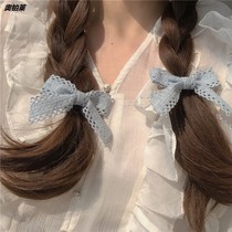 Milk Spring color 2pcs ~ Girly blue cream Beige Lace bow hair circle hair clip hair ornaments Hair rope