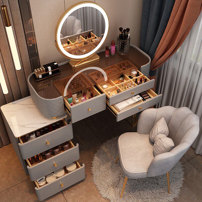 Dressing table glass light luxury bedroom modern minimalist slate makeup table small apartment storage cabinet integrated table