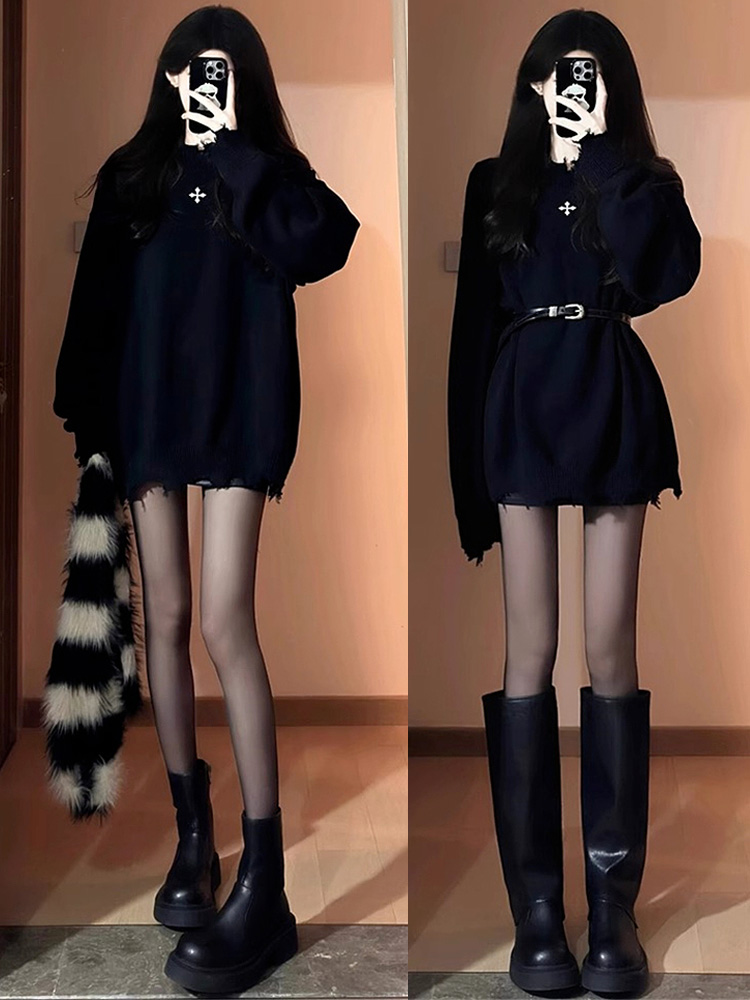 カレッジスタイルのミドル丈セーターとベースシャツ、女性用、秋冬初春新作、ゆったりとしたレイジースタイルのトップス