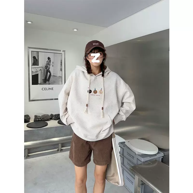 Cute autumn thermal underwear, long-sleeve, hoody, American style, with little bears, 2024 years, oversize