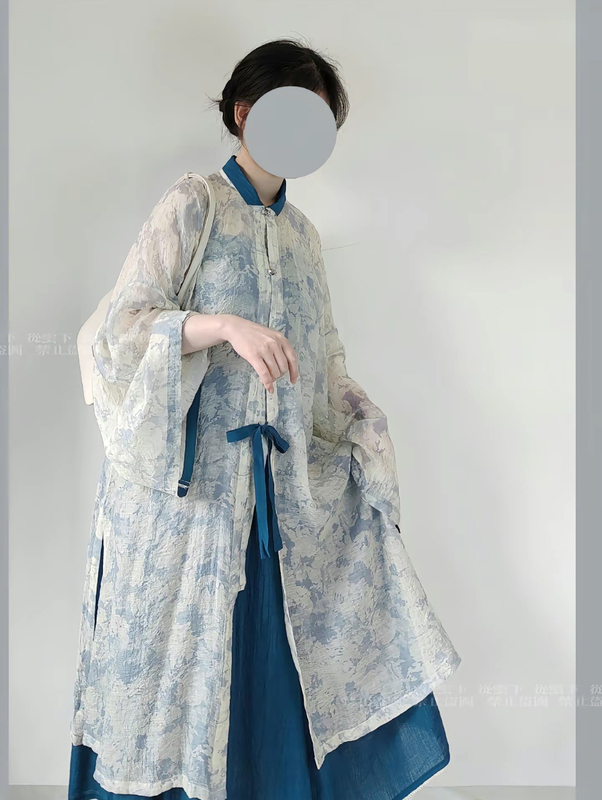 Original Hanfu for Women [Qingshan Muyu] New Chinese-Style Zen-Inspired Everyday National Style Han Elements Stand-Collar Spring and Summer Set