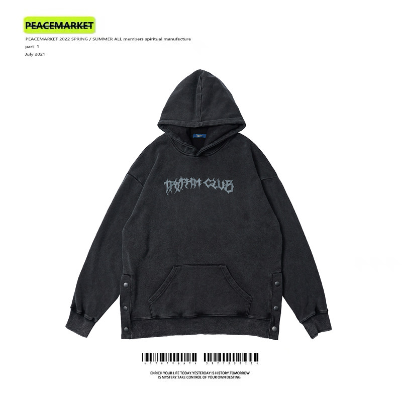 PEACEMARKET Gothic High Street Washed Fried Color Hooded Sweatshirt Side Breasted Tide Brand Retro Jacket Men