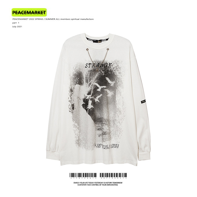 PEACEMARKET Abby style long-sleeved T-shirt men's oversize high street dark mourning beauty tide plus fleece sweater