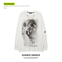 PEACEMARKET sub-wind long sleeve T-shirt male oversize high street dark black bereaved beauty Chauga suede perfumery