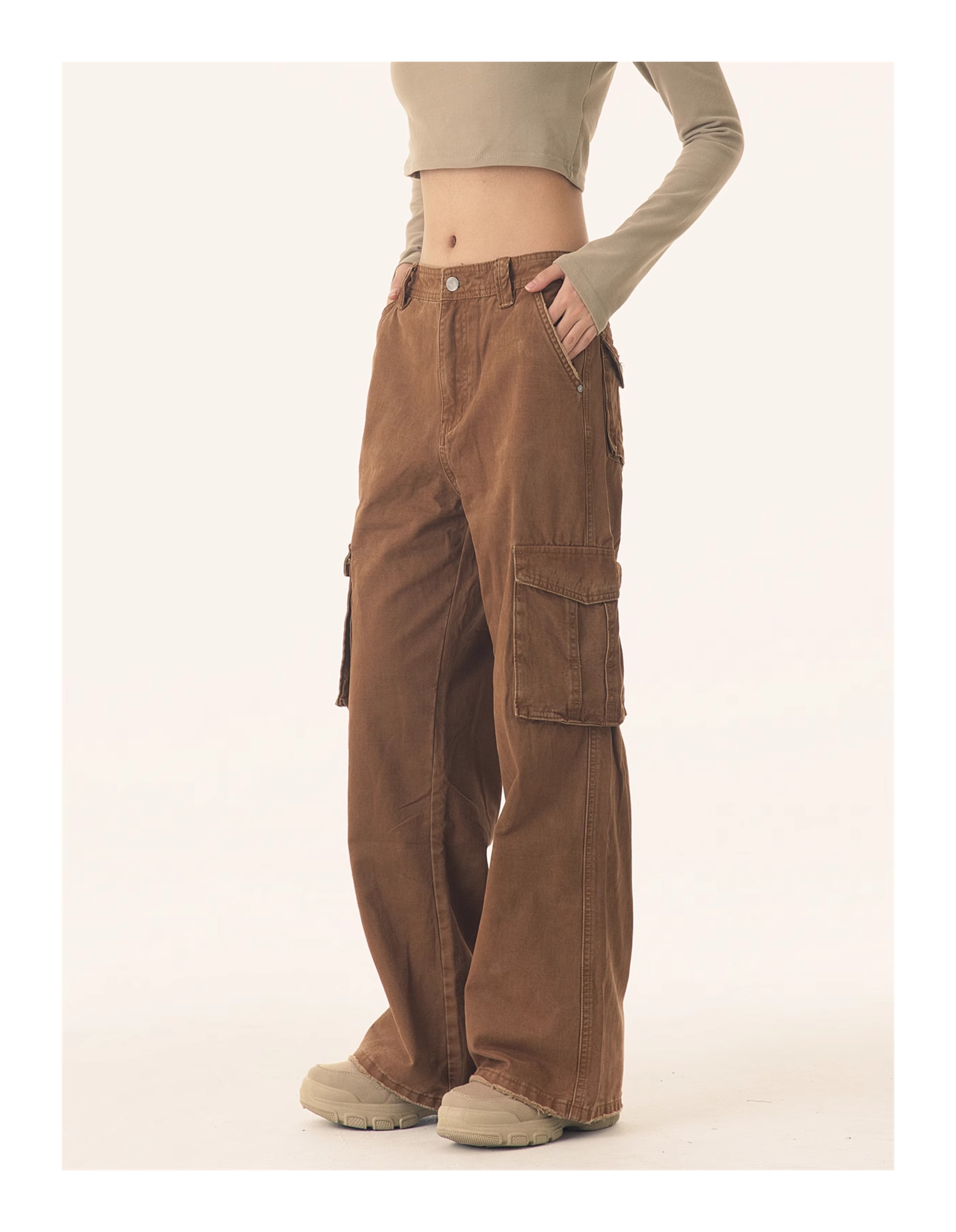 PEACEMARKET Autumn Winter Melad Washed Vintage Cargo Pants For Women Petite Tall Loose Jeans_voghion.com