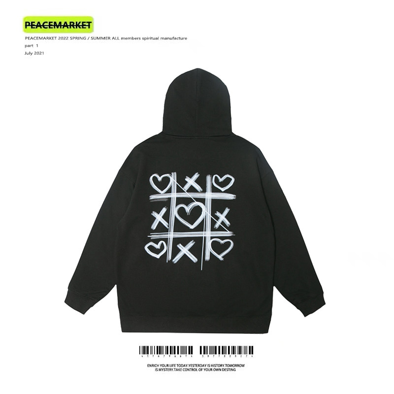 PEACEMARKET High Street American hiphop checkerboard tide brand hooded sweater oversize jacket for men and women